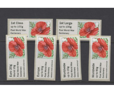 Great Britain Post and Go 2014 Common Poppy label set inscribed at Autumn Stampex 2014 First World War centenary on FS103-FS1