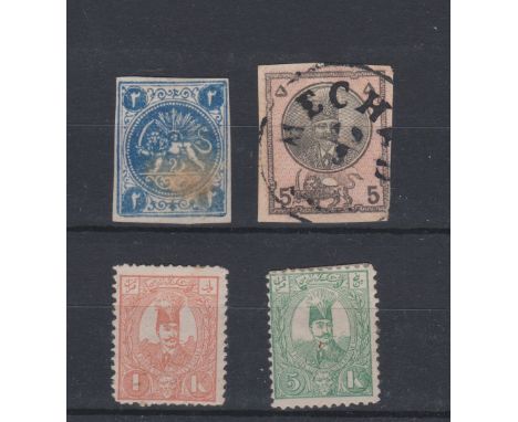 Iran (Persia) 1868 definitive SG 16 m/m 2sh, 1876 definitive SG 25 fine used 5sh and 1889 definitive SG 90 m/m 1k and 92 m/m 
