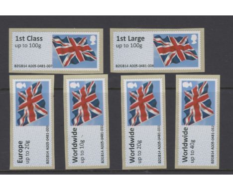 Great Britain Post and Go 2013 Union Flag Stampex machine u/m set of 6 FS39-44 Type III MA13