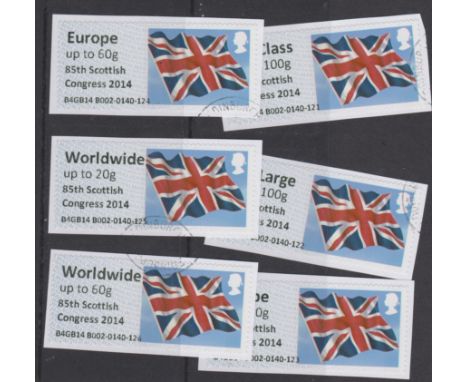 Great Britain Post and Go 2014 Union Flag F.U. set of 6 inscribed 85th Scottish Congress 2014 on FS39-FS41, FS41b, FS43, FS44