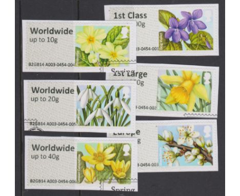 Great Britain Post and Go 2014 British Flora 1st series F.U. set of 6 FS95-FS97, FS99-FS101 Stampex machine MA14
