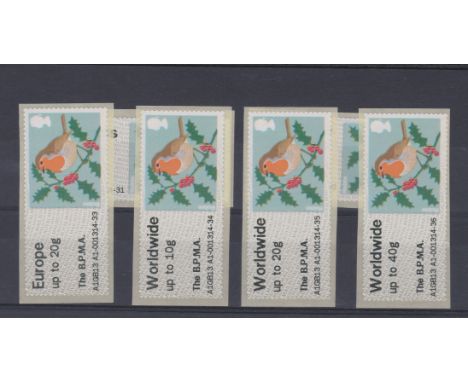 Great Britain Post and Go 2013 Christmas Robin u/m set of 6 FS51a-FS56a Type III MA12 inscribed The B.P.M.A.