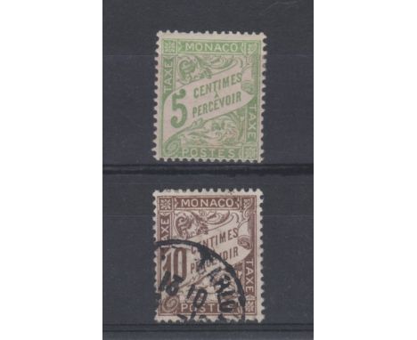 Monaco 1906 - Postage due SG D30 m/m 5c, SGD32 used 10c brown-cat value £180+