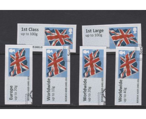 Great Britain Post and Go 2013 Union Flag Stampex machine F.U. set of 6 FS39-44 Type III MA13
