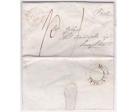 Leicester 1844 EL - Mount Sorrel to Loughborough M/S paid 1d; with Loughborough circular receiver (red), (LC100) rated 'A', a