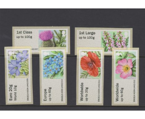Great Britain 2014-2016 Post and Go British Flora 1st Series u/m set of 6 FS95a-FS98a FS100a FS102a Type IIA dated MA14 1st c