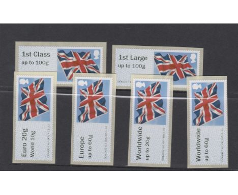 Great Britain 2014 Post and Go Union Flag u/m set of 6 FS39a-FS41a, FS41ba, FS43a, FS44ba Type IIA undated 1st class up to 10
