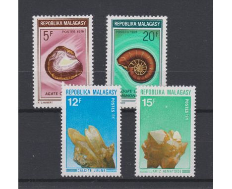 Malagasy 1970 semi-precious stones SG 178-179 m/m set. 1971 Minerals SG 190-191 m/m set
