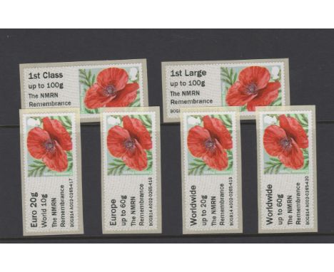 Great Britain Post and Go 2014 Common Poppy label set inscribed with National Museum Royal Navy (The NMRN) Remembrance on FS1