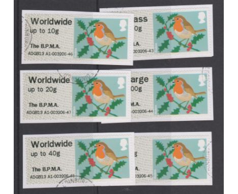 Great Britain Post and Go 2013 Christmas Robin F.U. set of 6 inscribed The B.P.M.A on FS51a-FS56a Type III MA13