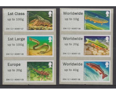 Great Britain Post and Go 2013 Freshwater Life FS71-FS76 u/m set of 6 in 2 strips of 3 Type III 