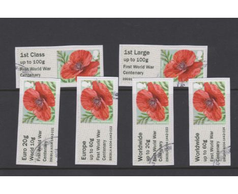Great Britain Post and Go 2014 Common Poppy label set inscribed at Autumn Stampex 2014 First World War centenary on FS103-FS1