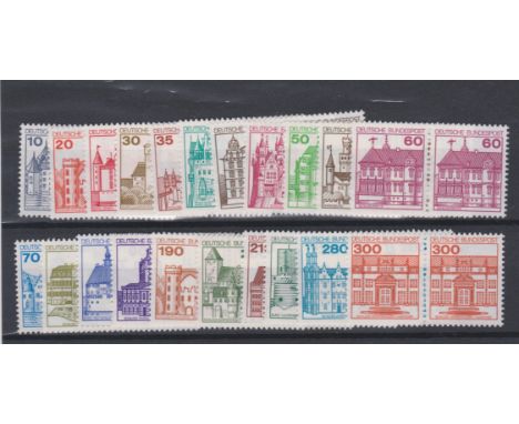Germany 1977-90 German Castle definitives SG 1805-1812d u/m set in pairs. Cat £80