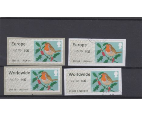 Great Britain Post and Go 2014 Christmas Robin FS53d Europe 60g u/m and F.U. FS56d w/w 60g u/m and F.U. Type II dated MA13
