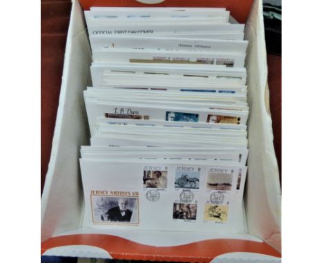 Channel Islands FDC's mostly 1980s, clean not addressed, light duplication. Jersey (95), Guernsey (68) and Alderney (10), (17