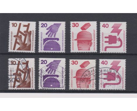 Germany 1974 Accident prevention definitives imperf upper edge booklet stamps, SG 1597c, 1598a, 1600b and 1601b u/m and f/u.