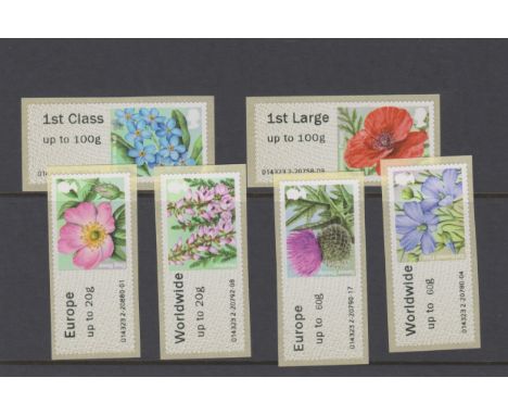 Great Britain Post and Go labels 2014 British Flora 2nd Series u/m set of 6 FS103a-FS104a, FS104b, FS106a-FS108a Type II date