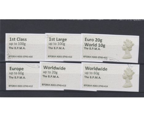 Great Britain Post and Go 2014 Machin F.U. set of 6 FS77, FS78, FS79b, FS80, FS82, FS84 Type III MA13 inscribed The BPMA (hig