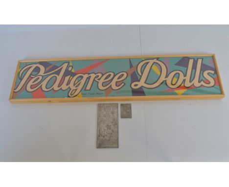 A vintage framed  scarce 'Pedigree Dolls' retailers paper sign, the blue background of which incorporates assorted multi-colo