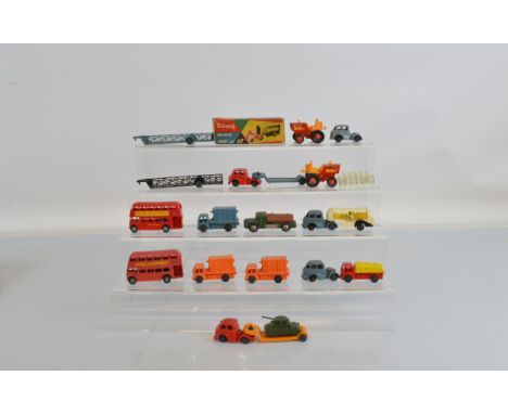 A boxed Tri-ang Pantechnicon model from their Minic 'Push and Go' range, G in P/F box together with a group of unboxed Tri-an