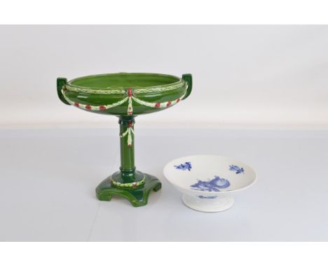 A Royal Copenhagen blue and white comport, numbered 10/8062, 21cm diameter. Together with an Art Nouveau ceramic comport with