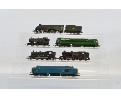 Six assorted OO gauge model railway locomotives, including two Hornby diesel electric, two Bachmann tank locomotives and a Li