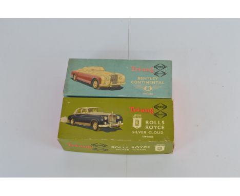 Two boxed Tri-ang Battery Operated Minic Cars in 1/20th  scale,  including M.014 Bentley Continental in green, G+/VG in G/G+ 
