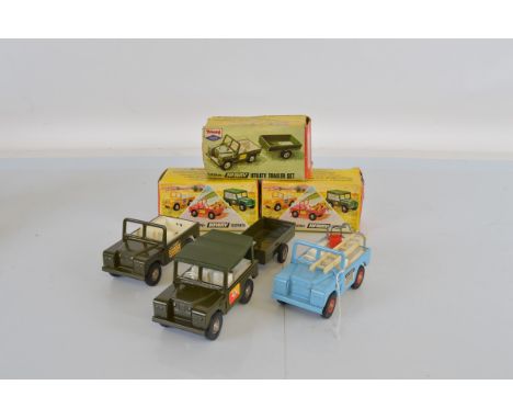 Three boxed Tri-ang Pressed Steel Land Rover models from their 'Hi-Way' range of toys including Army Land Rover, G+ in G box,