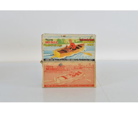 Two boxed vintage Tri-ang Minic TM6137  'Jack in the Boat' clockwork models, both appear complete with operational mechanisms