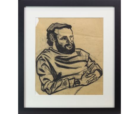 * ALLY THOMPSON (SCOTTISH 1955 - 2016), PORTRAIT OF YOUNGER BROTHER, GAVIN charcoal on paper, inscribed with title verso 49cm