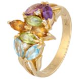 18K yellow gold ring set with citrine, peridot, amethyst, topaz and diamonds