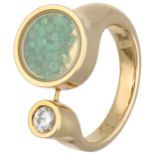 Bernard Sylvain Paris 18K yellow gold shaker ring set with diamonds and green gemstones