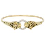 18K yellow gold panther bangle set with diamonds and enamel