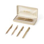 Ballpoint pens and mechanical pencil (6), Montblanc, Bradley, Paper Mate and Cross, gold plated
