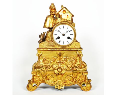 PENDULE/ FIGURENUHR, Frankreich, Historismus-Epoche,Herst. Vincenti u. Cie./ Montbeliard, Bronze feuervergoldet bzw. Messings