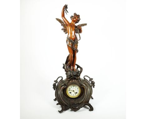 FIGURENUHR, Frankreich, späte Historismus-Epoche,Herst. Japy Freres/ Beaucourt, Regule/ Zinkguss, Sockel, Rocaillen u Blumen 