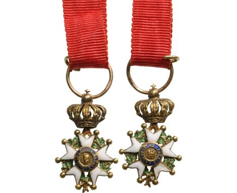 Officer`s Cross Miniature, 2nd Empire (1852-1870). Breast Badge, GOLD, 18x10 mm, enameled, central medallions GOLD, enameled,