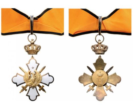 Commander's Cross with Swords, 2nd Type. Breast Badge 84x57 mm, gilt Silver and white enamel, obverse centre with convex phoe