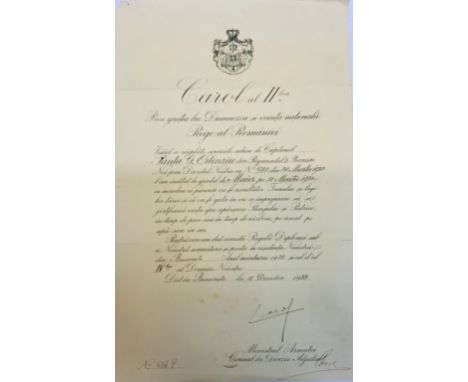 Promotion Document from Captain to Major, original signature of King Carol II, dated 15.12.1930. Rare! R! II