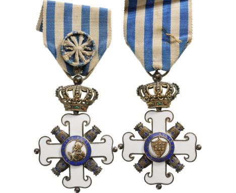 Knight's Cross. Breast Badge, 67x45 mm, Silver, enameled, original suspension ring and ribbon with rosette. A beautiful and s