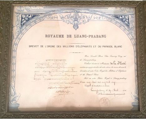 Knight's Cross Awarding Document, 5th Class, instituted in 1909. Document, to a French noble Lady, dated 19th of April 1911, 