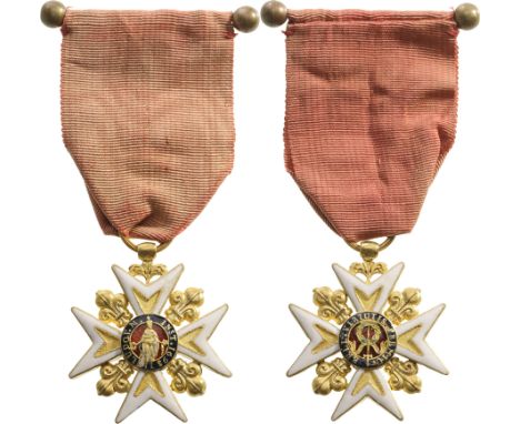 Knight's Cross, Restauration (1814-1830) Type, 3rd Class, instituted in 1693. Breast Badge, 40x35 mm, GOLD, both sides enamel