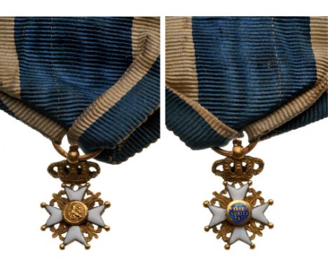 Officer`s Cross Miniature. Breast Badge, GOLD, 10 mm, French import hallmark "bug", enameled, both central medallions gold, w