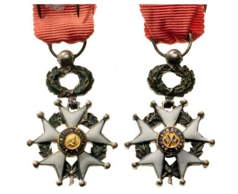 Knight`s Cross Miniature, 3rd Republic, instituted in 1802. Breast Badge, Silver, 18 mm, enameled, central medallions gilt si