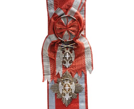 Grand Cross Set, Military, 1st Class, instituted in 1883. Sash Badge, 90x40 mm, gilt Silver, multipart construction, central 