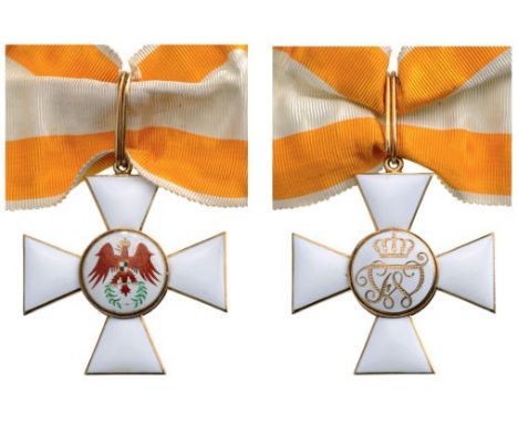 Commander's Cross, instituted in 1861. Neck Badge, 53x48 mm, gilt Silver, hallmarked "935", maker's mark "Godet", both sides 