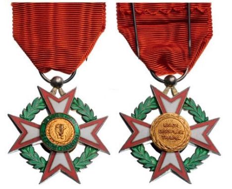 Knight´s Cross, 5th Class, instituted in 1961. Breast Badge, gilt Silver, 39 mm, obverse enameled, both central medallions gi