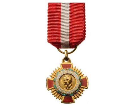 Miniature. Breast Badge, gilt bronze, 15 mm, enameled, original suspension ring and ribbon. I