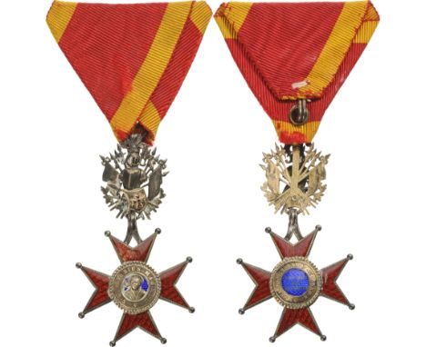Knight`s Cross Military, with Trophee aux Armes. Breast Badge, 60x33 mm, Silver, center gilt, enameled, original suspension d