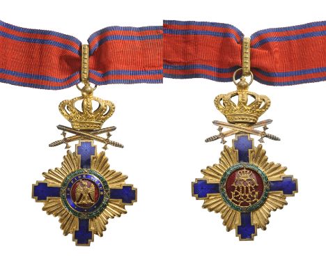 Commander's Cross, 1st Model for Military in Time of Peace. Neck Badge, 100x64 mm, gilt Bronze, both sides dark blue enameled